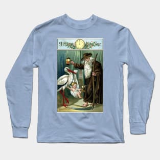 Victorian New Year - Father Time and Baby New Year Greetings Long Sleeve T-Shirt